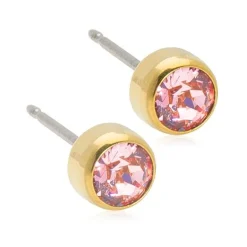 Bezel Light Rose Titanium Øreringe fra Blomdahl med Krystalsten