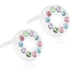 Brillance Puck Hollow Medicinsk Plastik Øreringe fra Blomdahl med Swarovski Krystaller