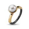 By Birdie Victoria Rose Pearl Sterling Sølv Ring med 14 Karat Guld Og Ferskvandsperle