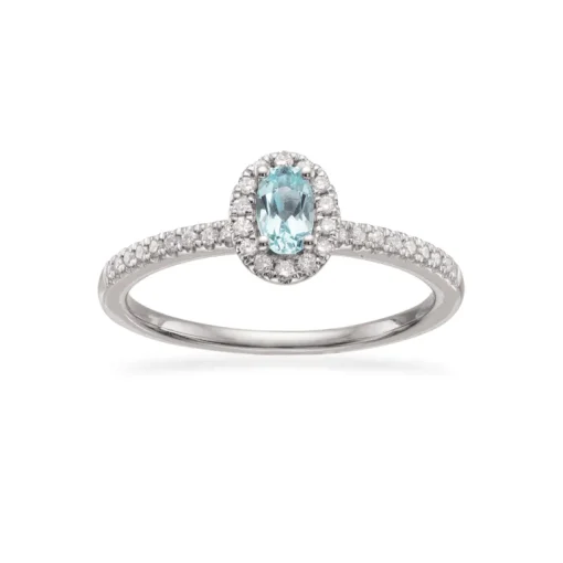 Diana 14 Karat Hvidguld Ring fra Scrouples med Aquamarin og Brillanter 0,26 Carat W/SI