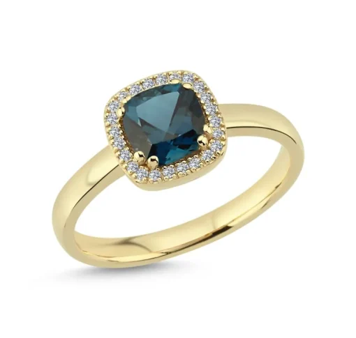 Grace 14 Karat Guld Ring fra Nuran med London Blå Topas og Brillanter 0,09 Carat W/SI
