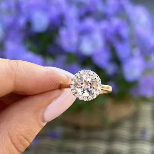 Henrik Ørsnes Design 14 Karat Guld Ring med Pink Morganit og Brillanter 0,27 Carat W/SI