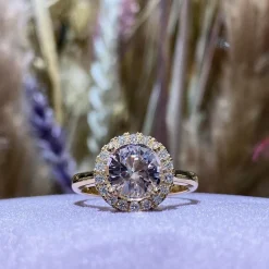Henrik Ørsnes Design 14 Karat Guld Ring med Pink Morganit og Brillanter 0,27 Carat W/SI