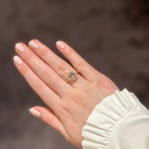 Henrik Ørsnes Design 14 Karat Guld Ring med Pink Morganit og Brillanter 0,27 Carat W/SI