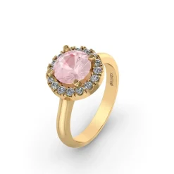 Henrik Ørsnes Design Ring i 14 Karat Guld med Pink Morganit og Diamanter 0,24 Carat W/SI