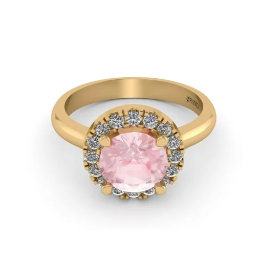 Henrik Ørsnes Design Ring i 14 Karat Guld med Pink Morganit og Diamanter 0,24 Carat W/SI