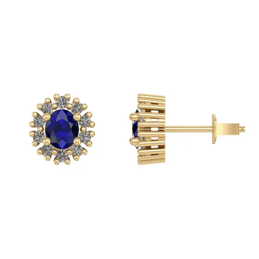 Henrik Ørsnes Design Roset 14 Karat Guld Ørestikker med Safir og Diamanter 0,30 Carat W/SI
