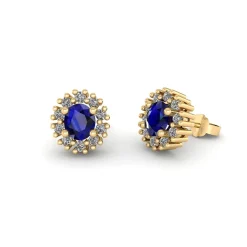 Henrik Ørsnes Design Roset 14 Karat Guld Ørestikker med Safir og Diamanter 0,30 Carat W/SI