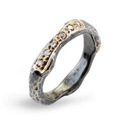 Heritage Golden Wave Sterling Sølv Ring fra By Birdie med 18 Kt Guld Og 0,18 Carat Diamanter