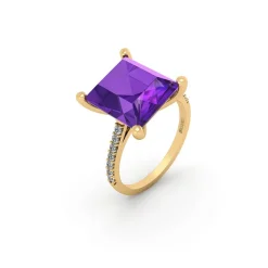 14 Karat Guld Ring fra Henrik Ørsnes Design med 10 X 11 Mm Ametyst og Diamanter 0,21 Carat W/SI
