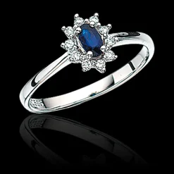 14 Karat Hvidguld Ring fra Scrouples med Safir og Brillanter 0,11 Carat W/SI