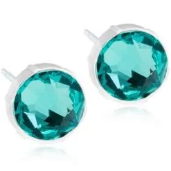 Medicinsk Plastik Ørestikker fra Blomdahl med Blå Swarovski Krystal