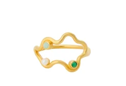 Pernille Corydon Cove Forgyldt Sølv Ring med Perler, Grøn Kalcedon Og Grøn Amazonit