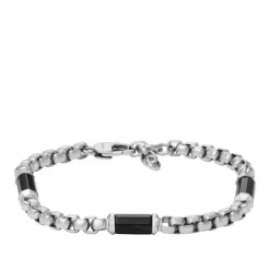 Rustfri Stål Herrearmbånd fra Fossil med Sort Agat