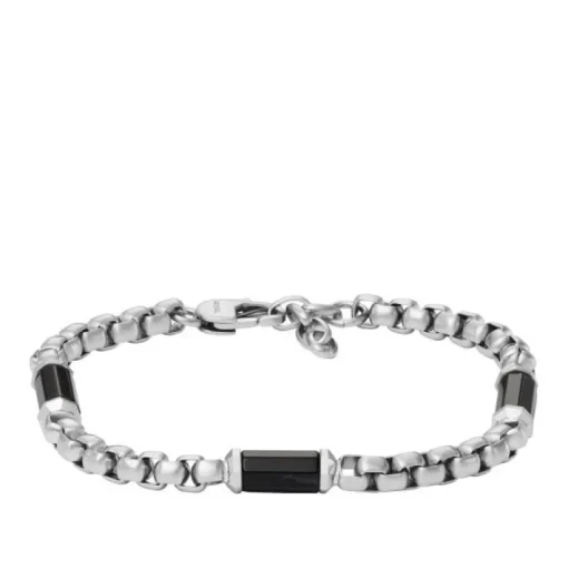 Rustfri Stål Herrearmbånd fra Fossil med Sort Agat