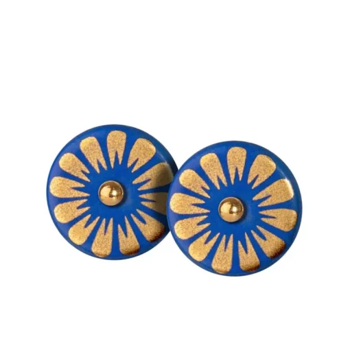 Scherning Flora Royal Blue Forgyldt Sølv Ørestikker med Håndlavet Porcelæn