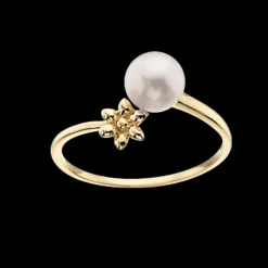 Scrouples Primavera Blomst Ring i 14 Karat Guld med Ferskvandsperle