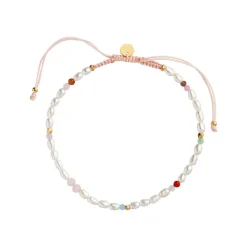 Stine A Confetti Pearl Bracelet Forgyldt Sølv Armbånd med Nylonsnor, Sten Og Ferskvandsperler