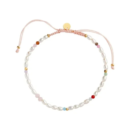 Stine A Confetti Pearl Bracelet Forgyldt Sølv Armbånd med Nylonsnor, Sten Og Ferskvandsperler