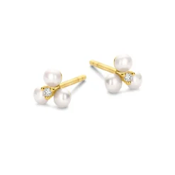 Viola 14 Karat Guld Ørestikker fra Spirit Icons med Ferskvandsperler og Diamanter 0,02 Carat W/VS