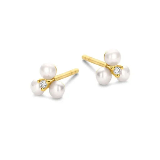 Viola 14 Karat Guld Ørestikker fra Spirit Icons med Ferskvandsperler og Diamanter 0,02 Carat W/VS